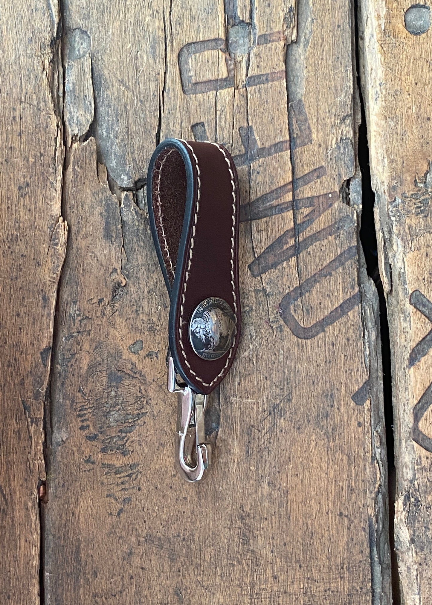 Vintage buffalo nickel Brown Leather key holder hand made in Barcelona