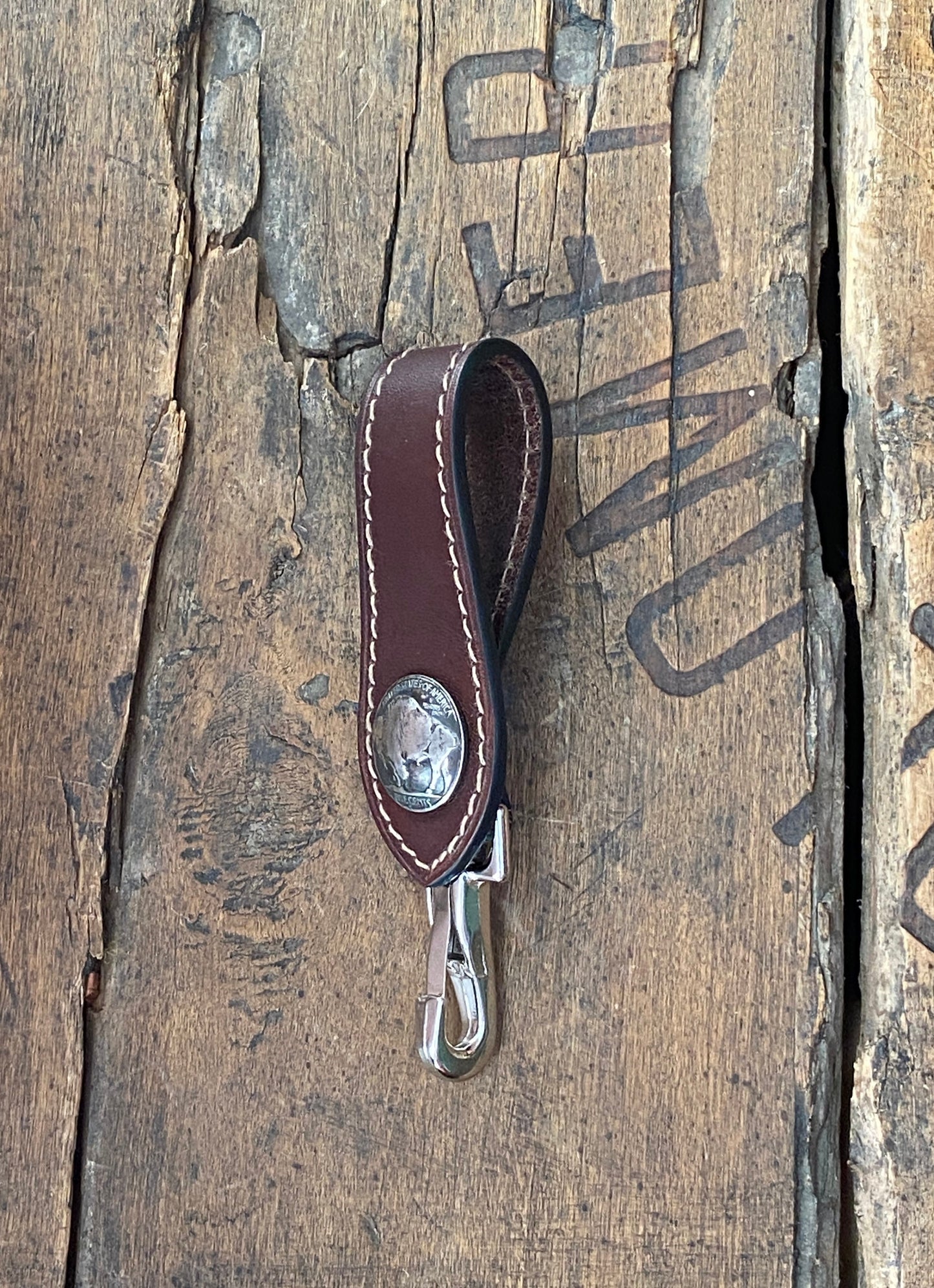 Vintage buffalo nickel Brown Leather key holder hand made in Barcelona