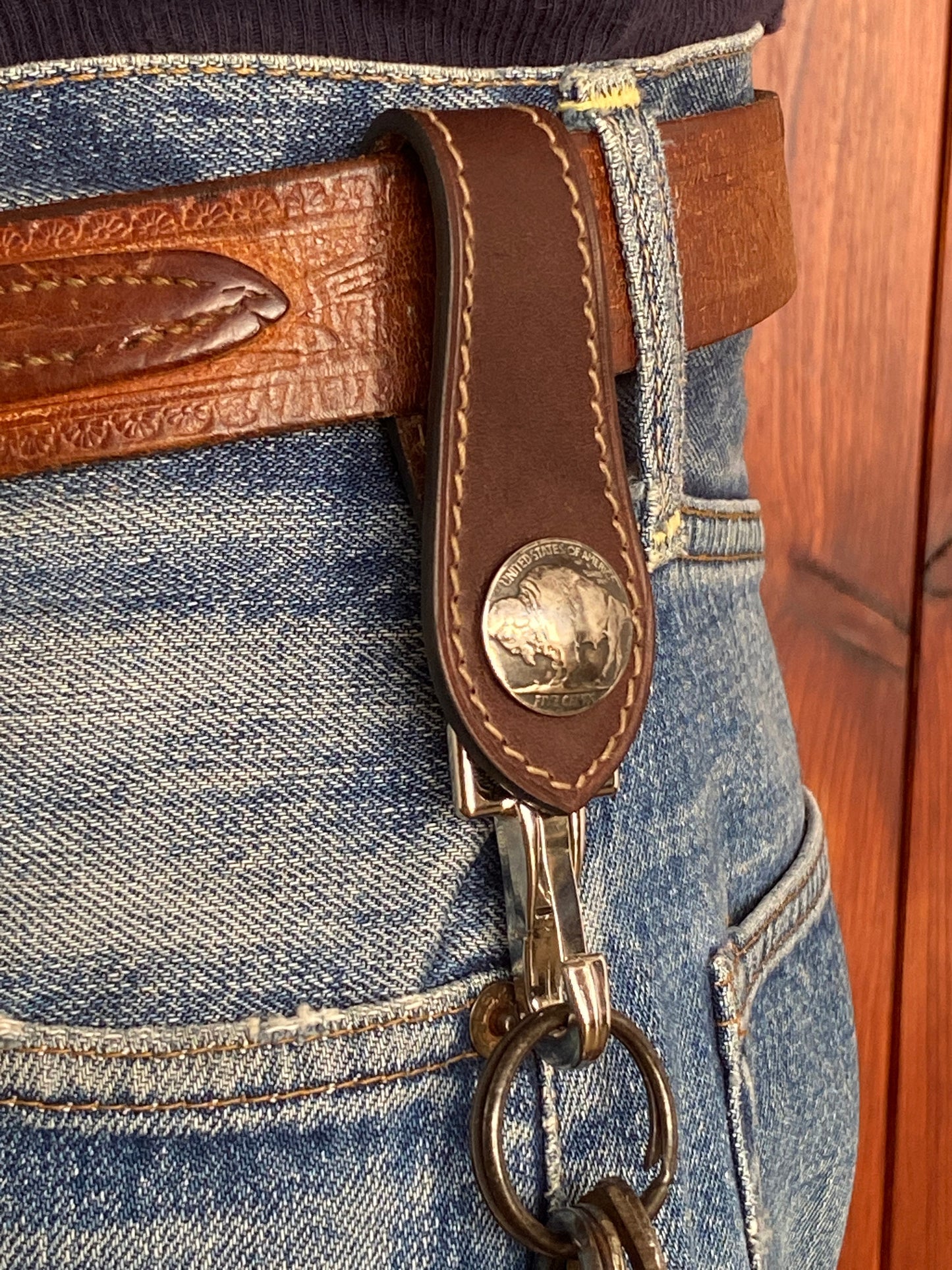 Vintage buffalo nickel Brown Leather key holder hand made in Barcelona