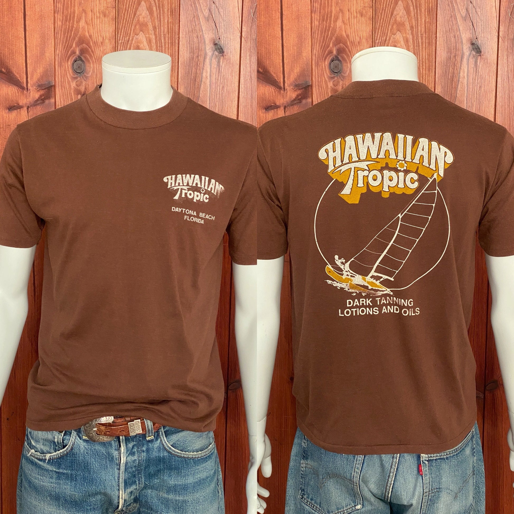 Large Vintage 50/50 Hawaiian Tropic 80s T-shirt: Classic Retro Apparel Made In USA