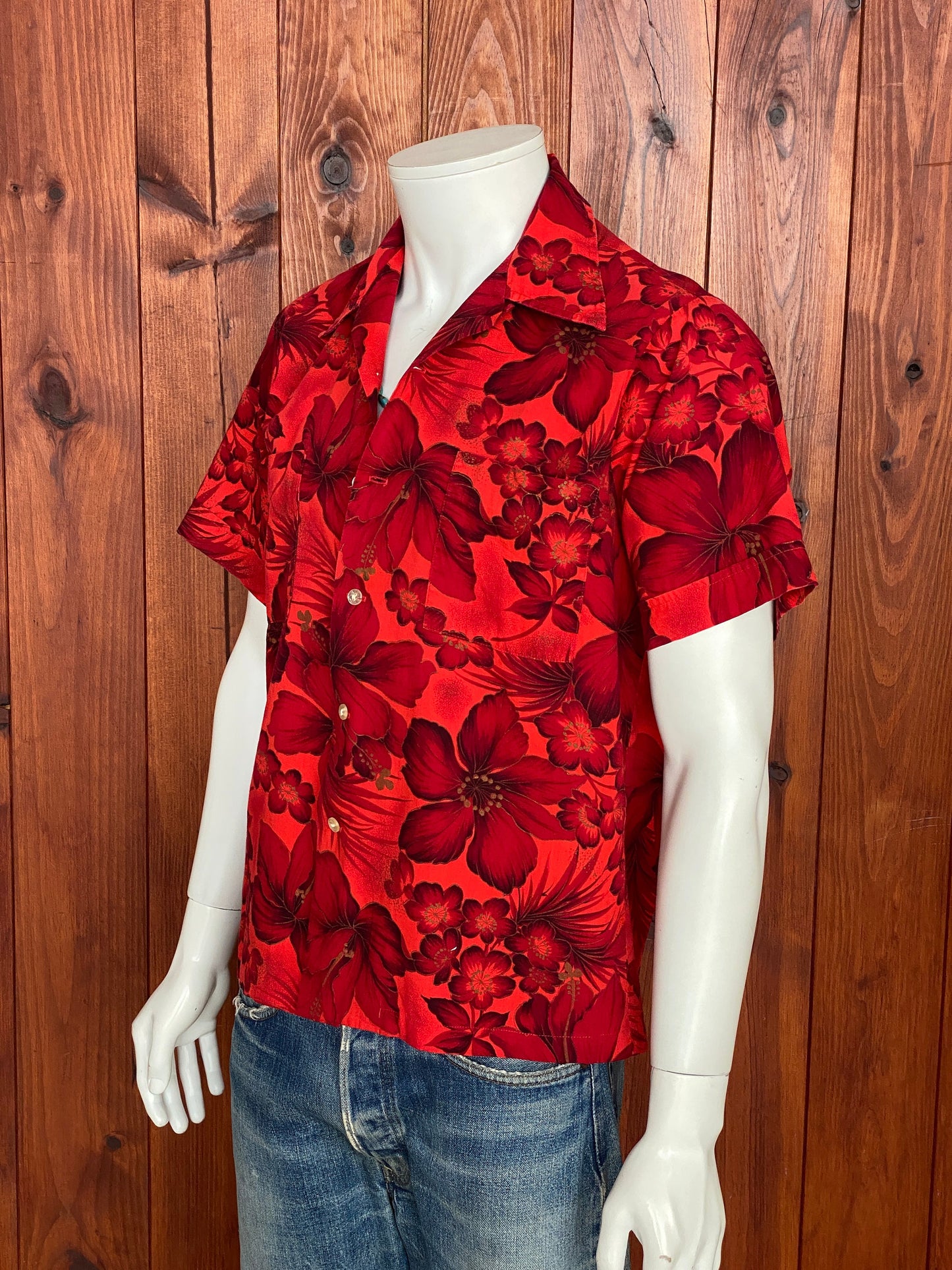 Medium Size Vintage Authentic 60s Hawaiian Shirt, Thin Cotton, Made in USA - Tropical Collectible