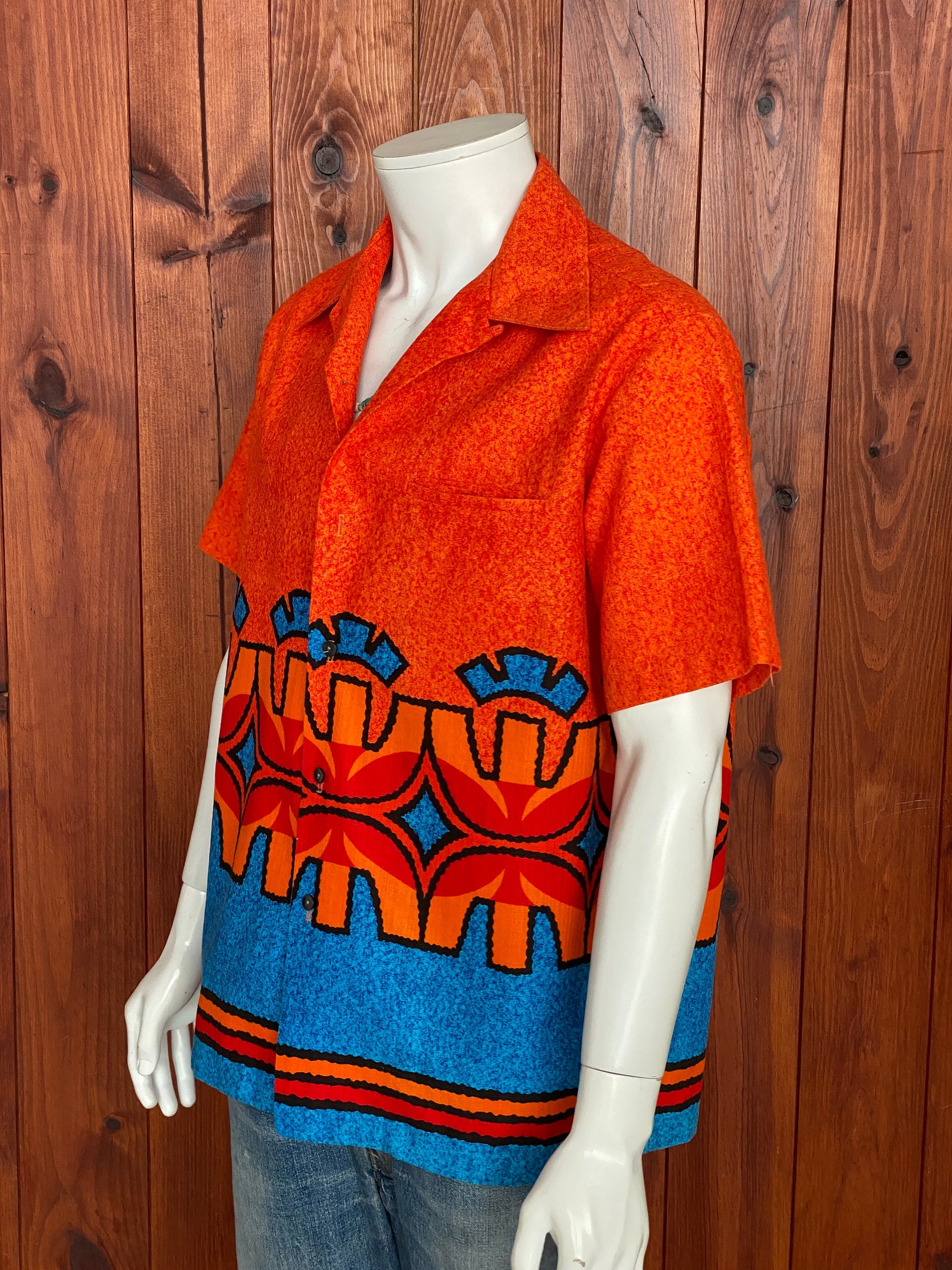 Large Vintage 70s Barkcloth Hawaiian Cotton Shirt | Retro Apparel