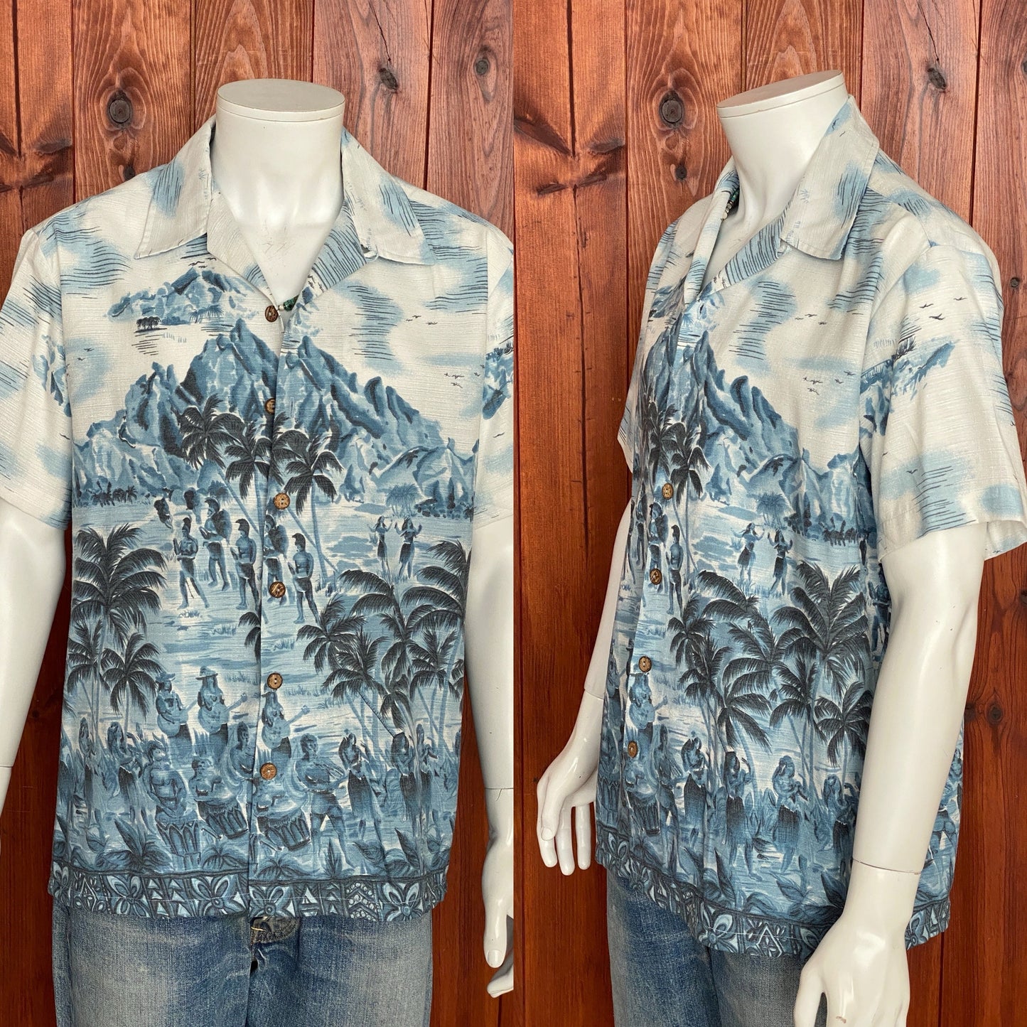 Large vintage 70s Hawaiian thin cotton shirt - retro island style.