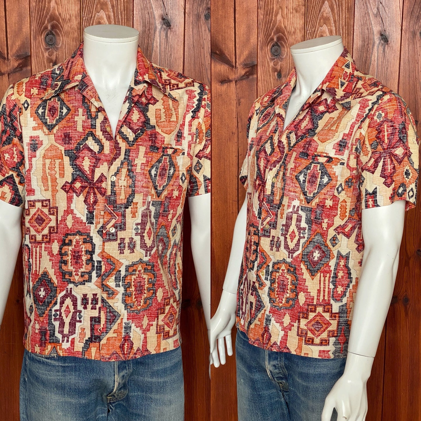 Medium Size Vintage 70s Hawaiian Barkcloth Cotton Shirt - Island Collectible