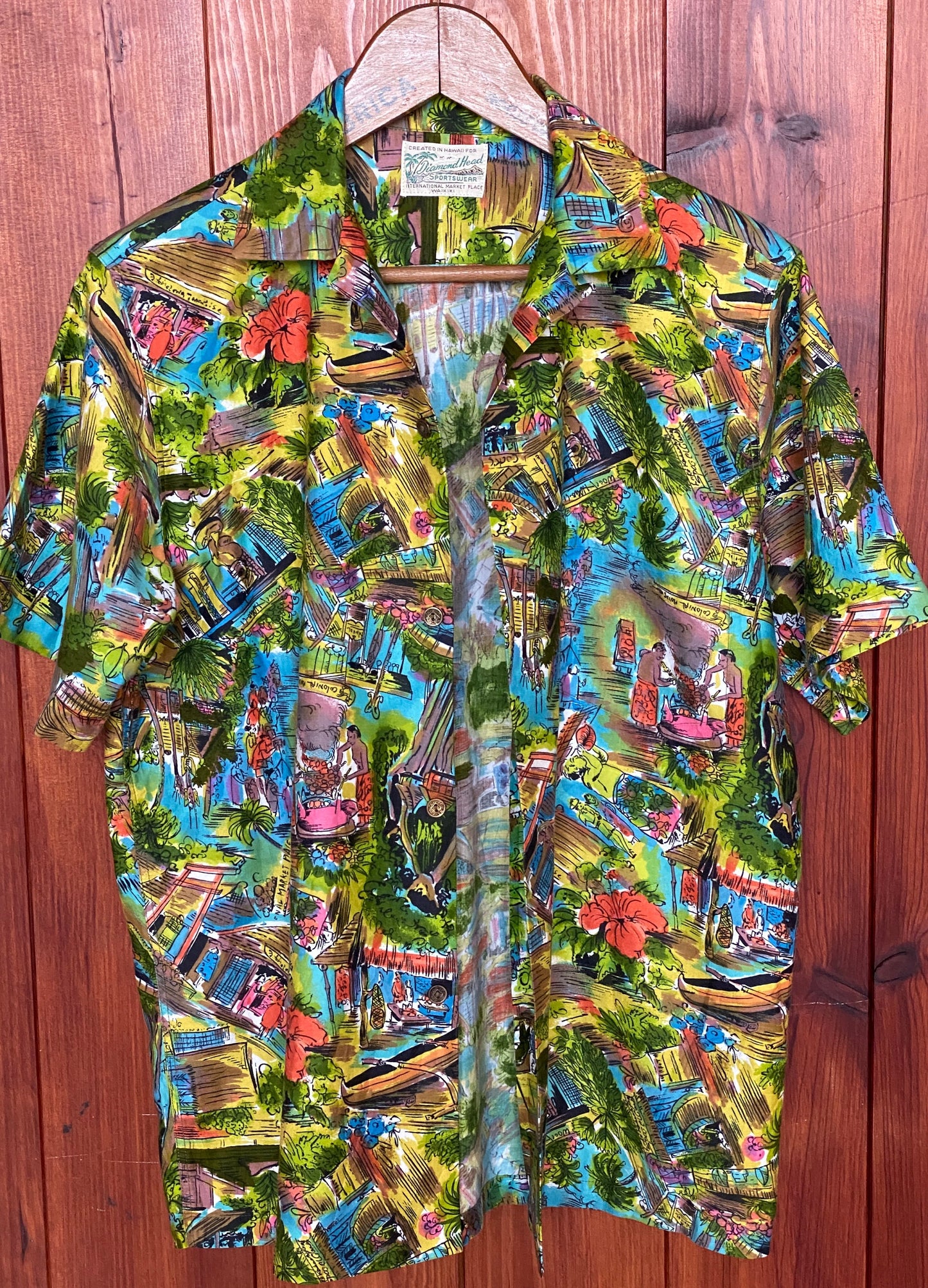 Medium Size Vintage 60s Hawaiian Satin Cotton Shirt, Made in Hawaii for Diamond Head - Island Collectible