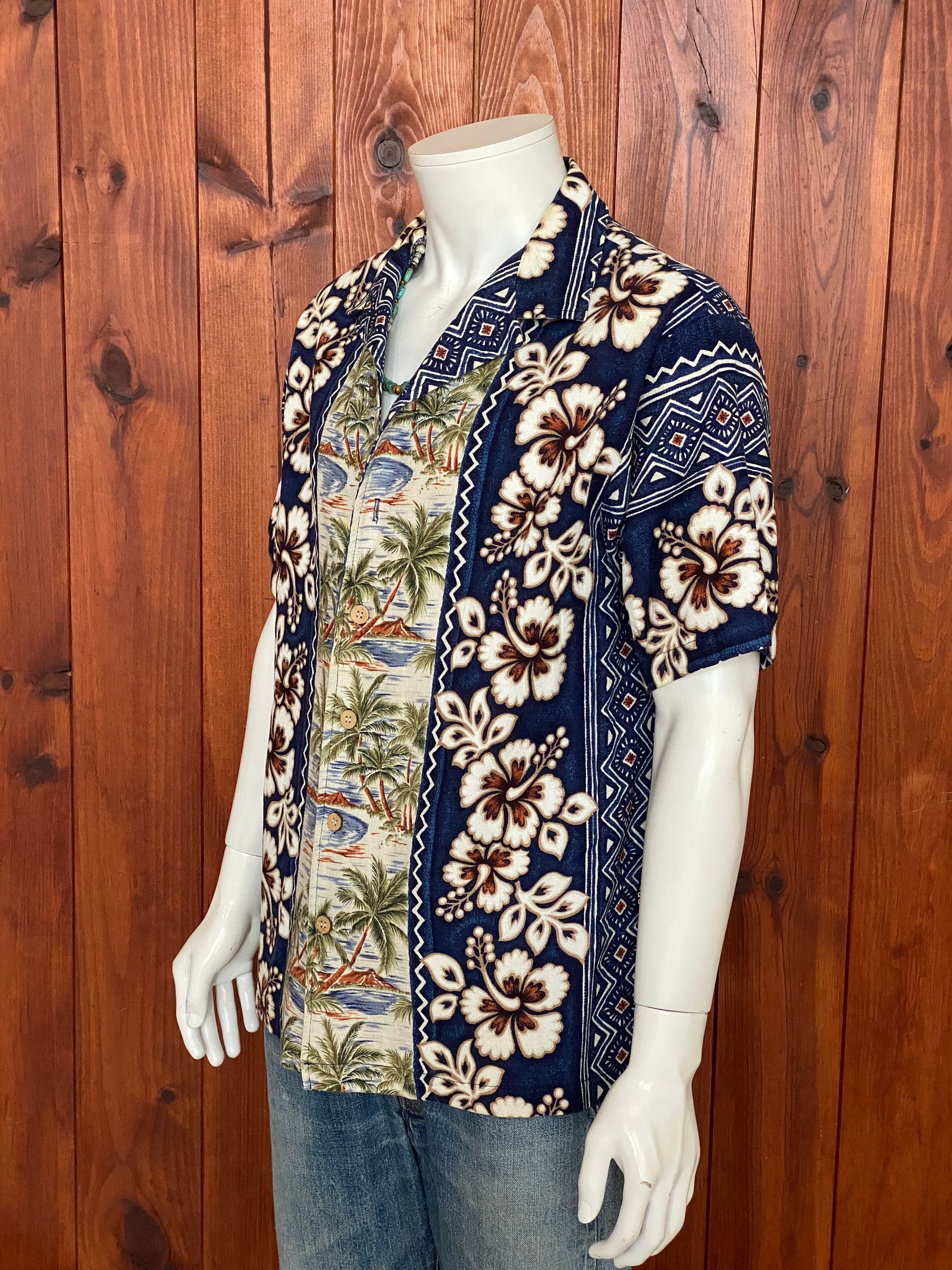 Large Vintage 90s Hawaiian Barkcloth Cotton Shirt Made in USA | Retro Island Style