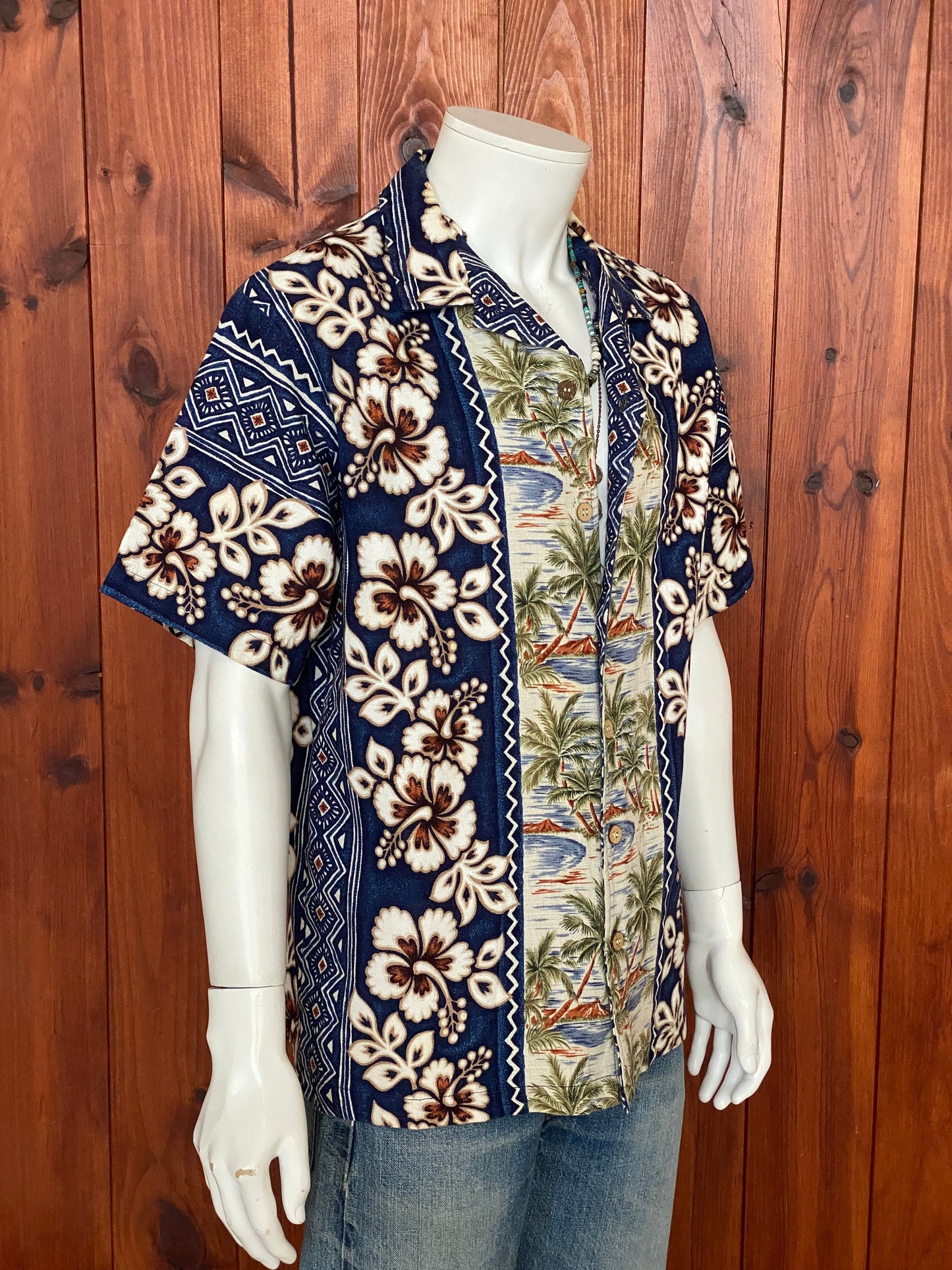 Large Vintage 90s Hawaiian Barkcloth Cotton Shirt Made in USA | Retro Island Style