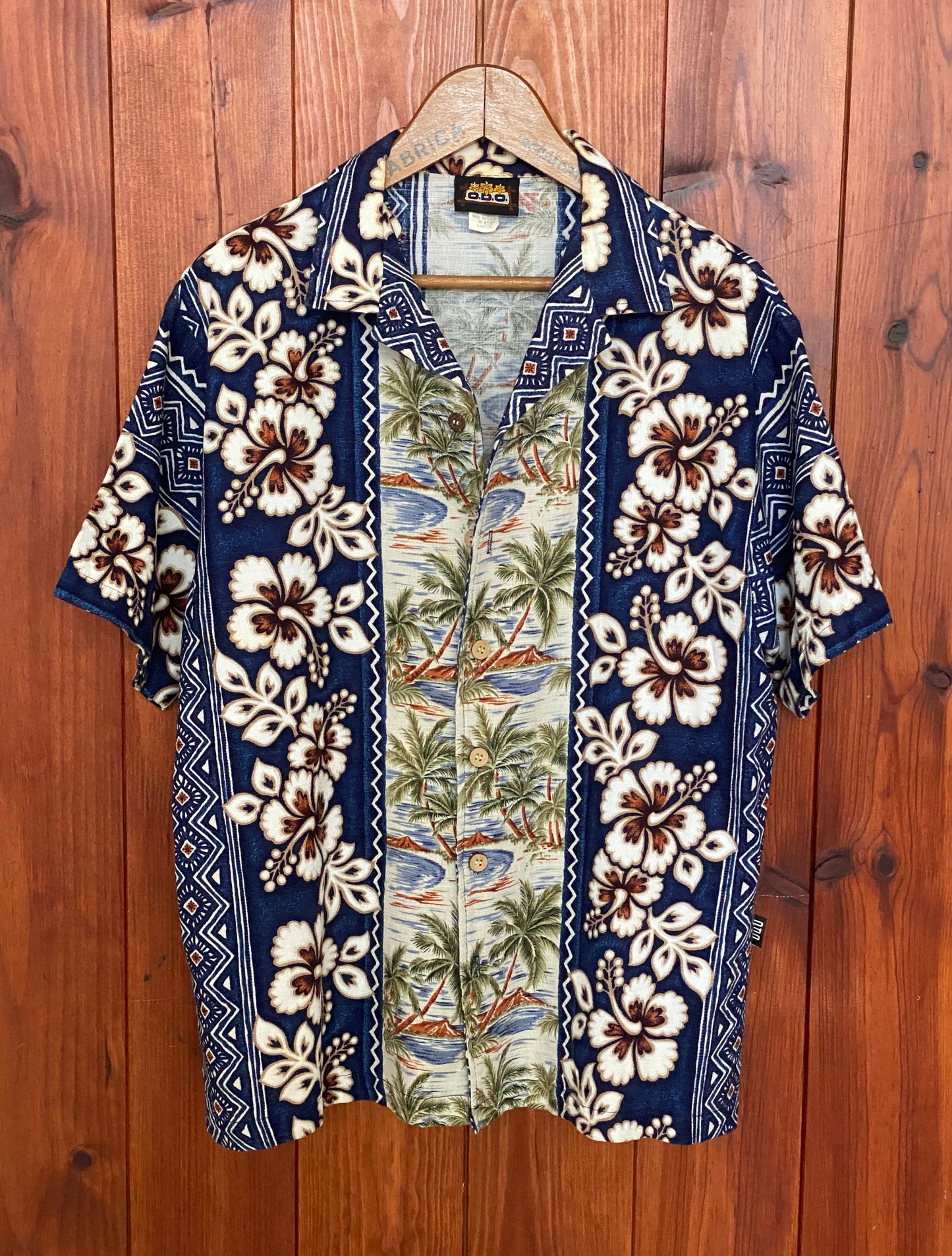 Large Vintage 90s Hawaiian Barkcloth Cotton Shirt Made in USA | Retro Island Style