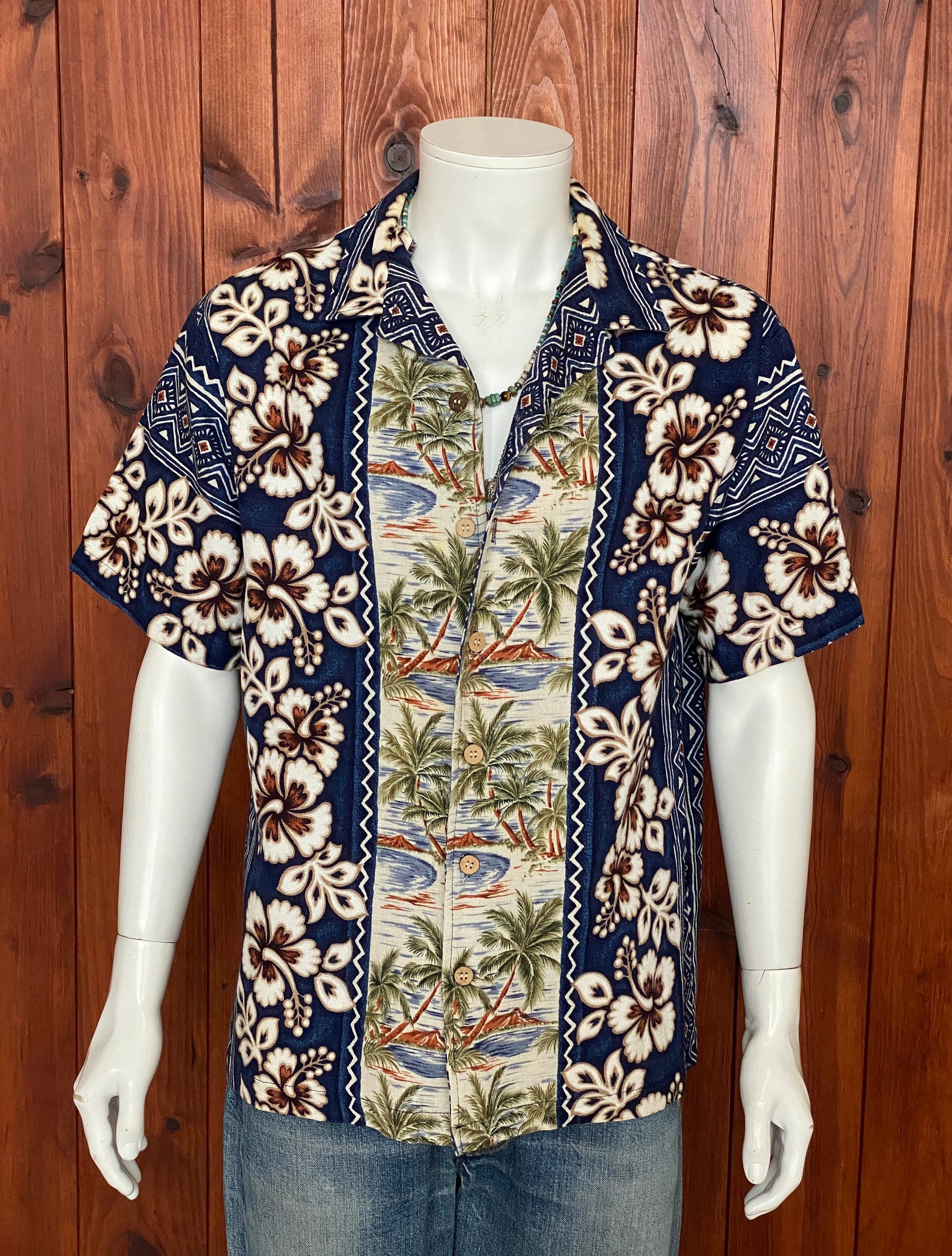 Large Vintage 90s Hawaiian Barkcloth Cotton Shirt Made in USA | Retro Island Style