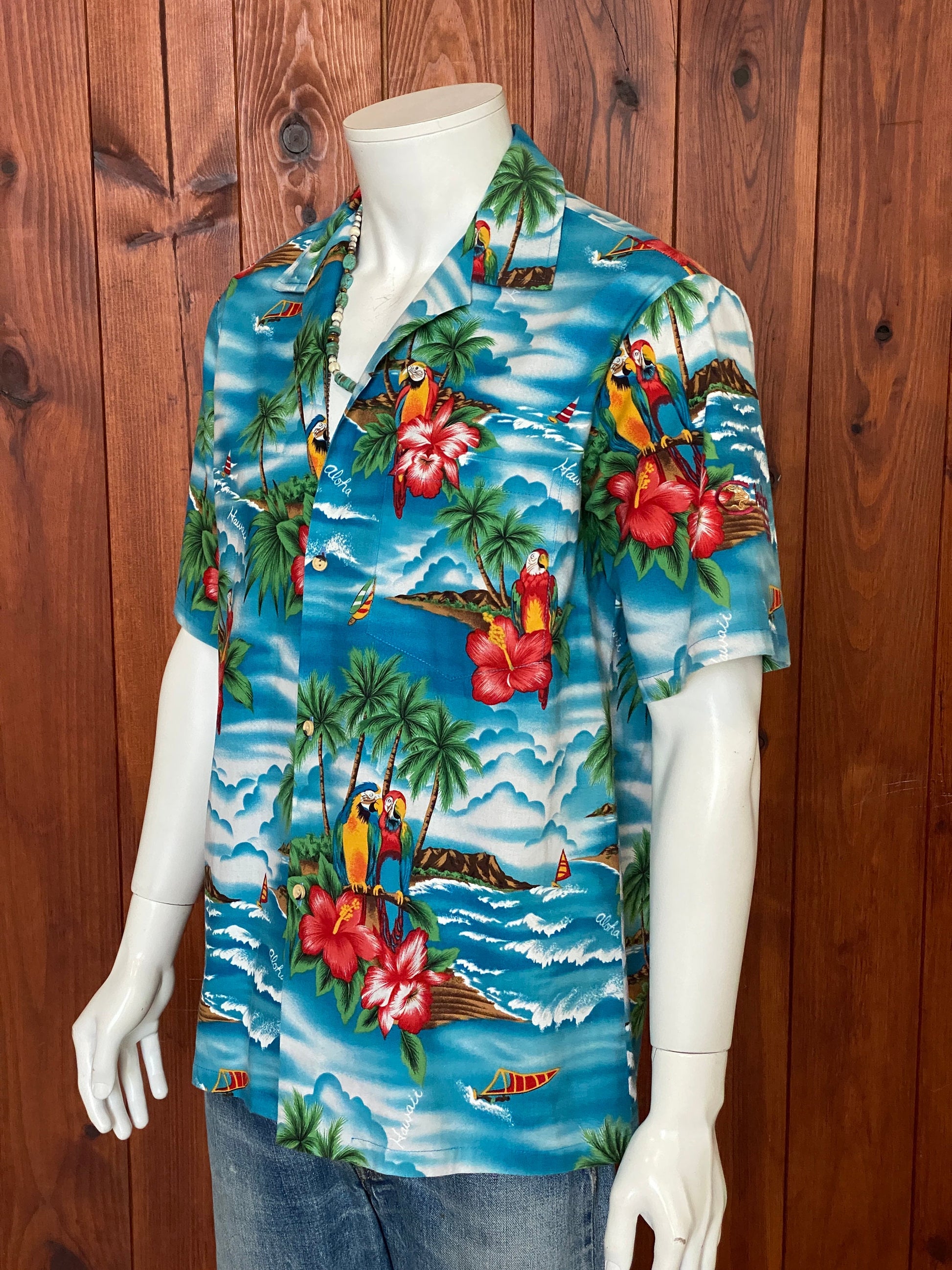 Large vintage 70s Hawaiian thin cotton shirt - retro island style