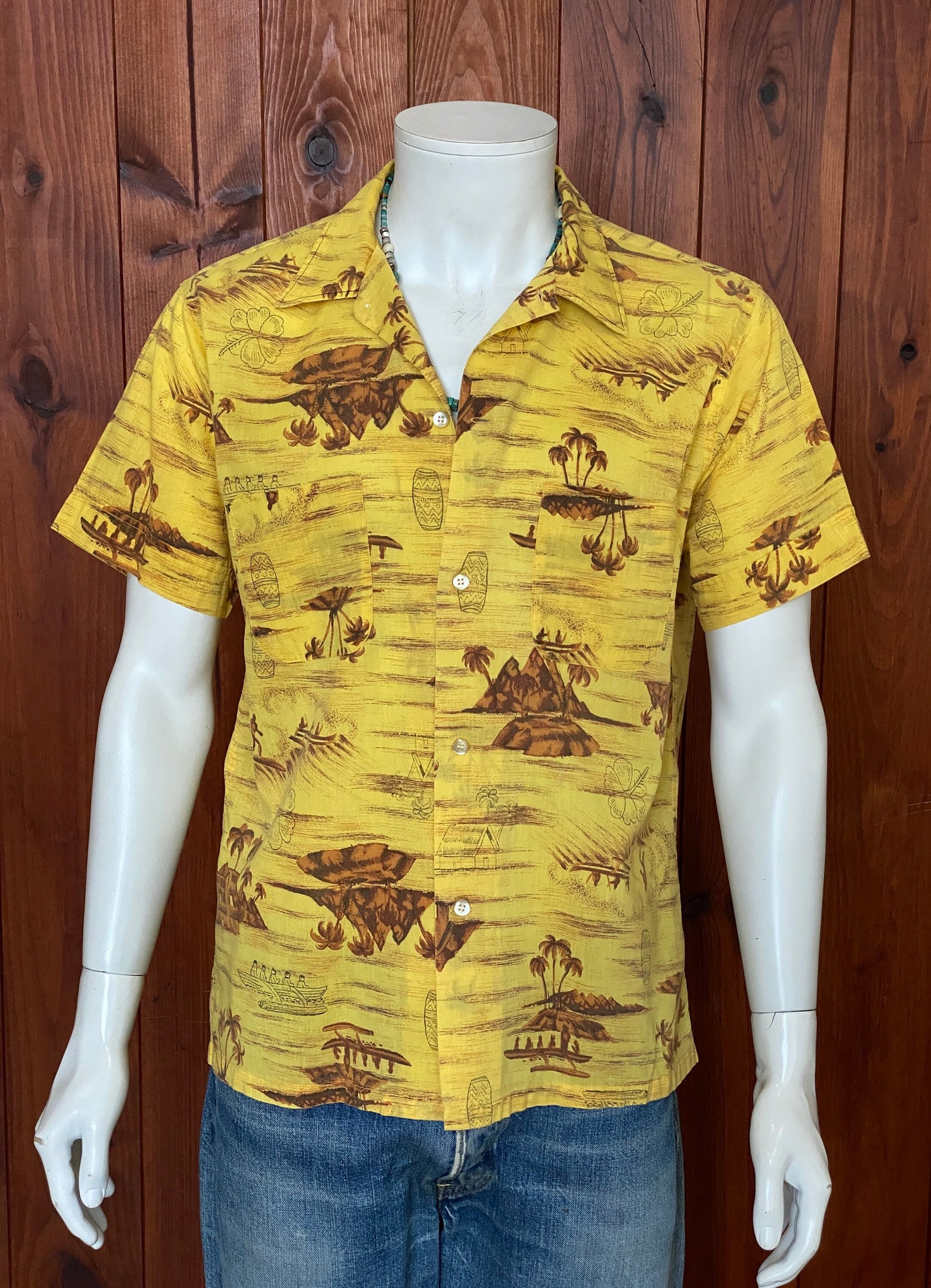 Medium Size Vintage 60s Hawaiian Shirt, Cotton, Made in USA - Retro Collectible