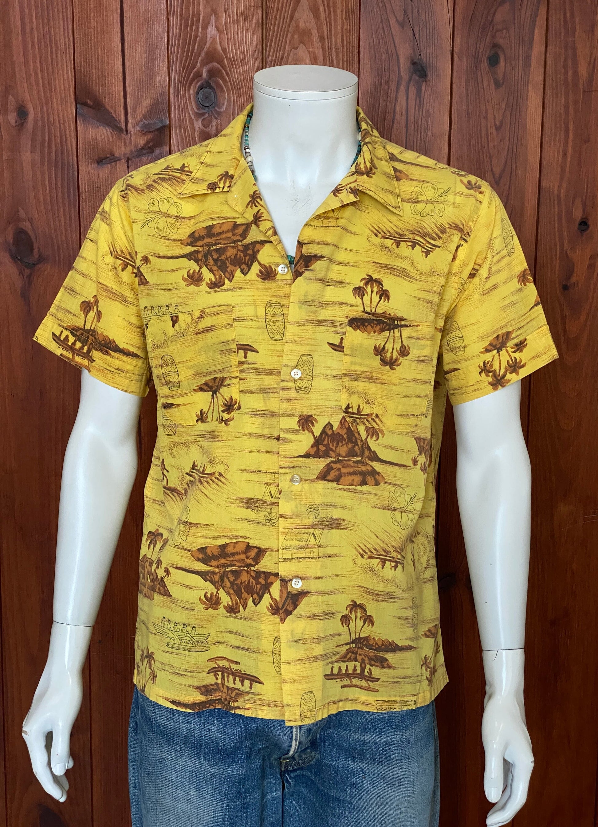 Medium Size Vintage 60s Hawaiian Shirt, Cotton, Made in USA - Retro Collectible
