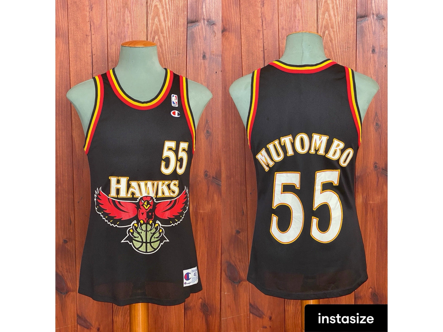 Authentic 90s Vintage NBA Jersey - #55 Dikembe Mutombo Hawks - Size 40, Made by Champion