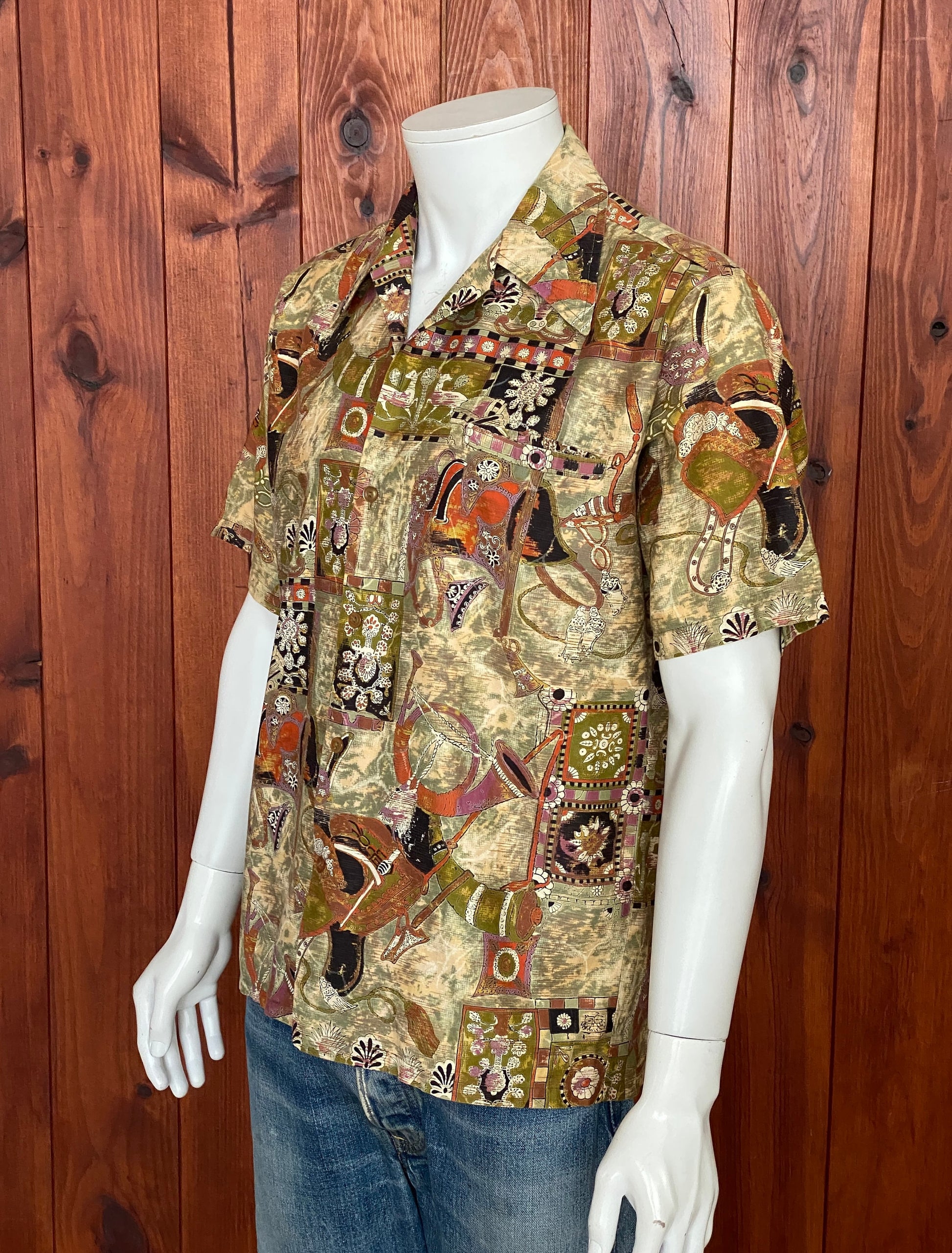 Large Vintage 70s Hawaiian Satin Cotton Shirt | Retro Apparel