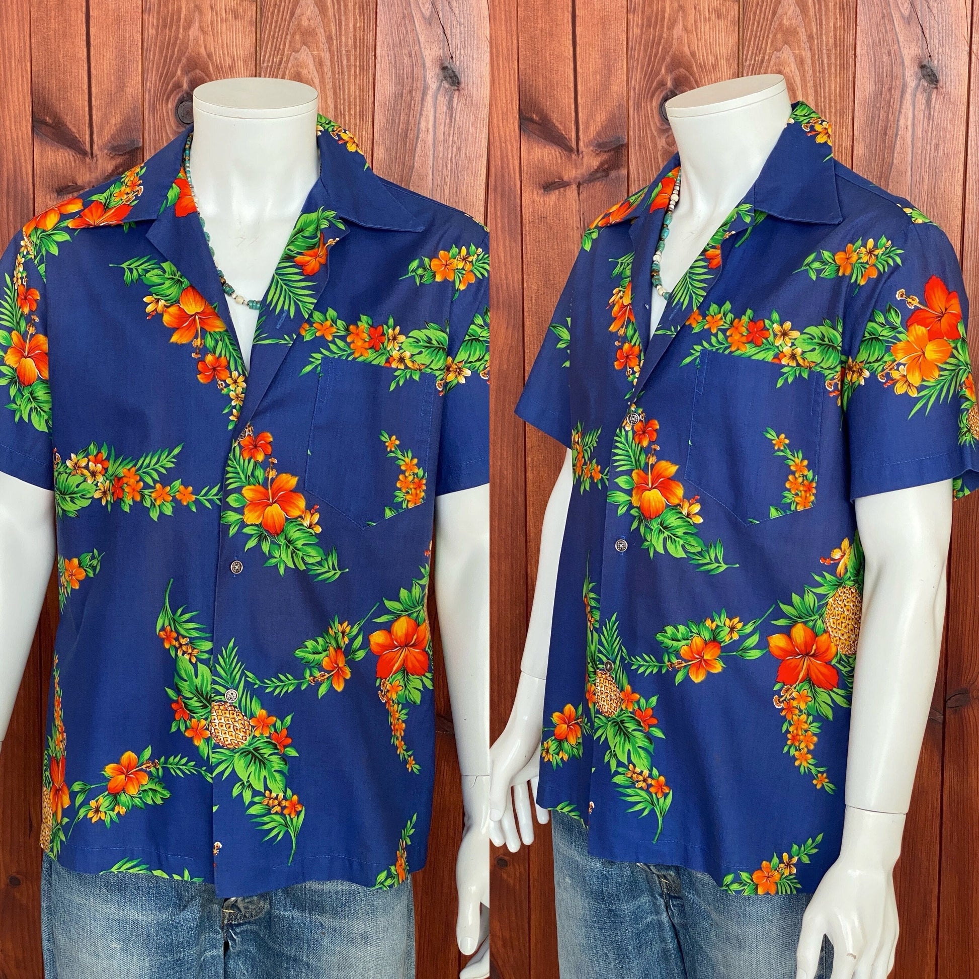 Large vintage 80s Hawaiian cotton shirt made in Hawaii - retro island style.