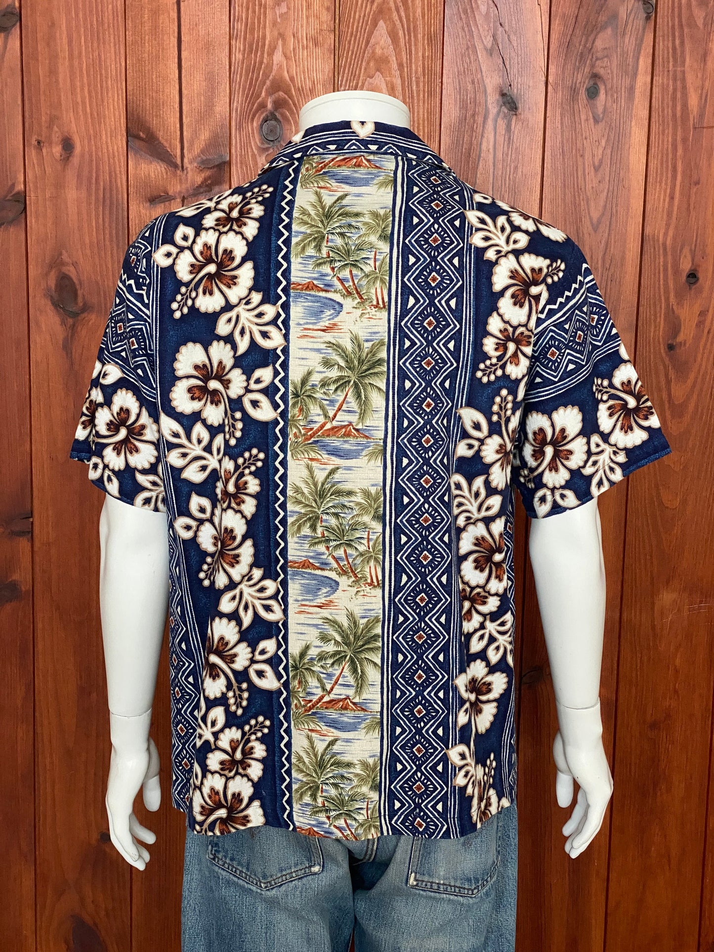 Large Vintage 90s Hawaiian Barkcloth Cotton Shirt Made in USA | Retro Island Style