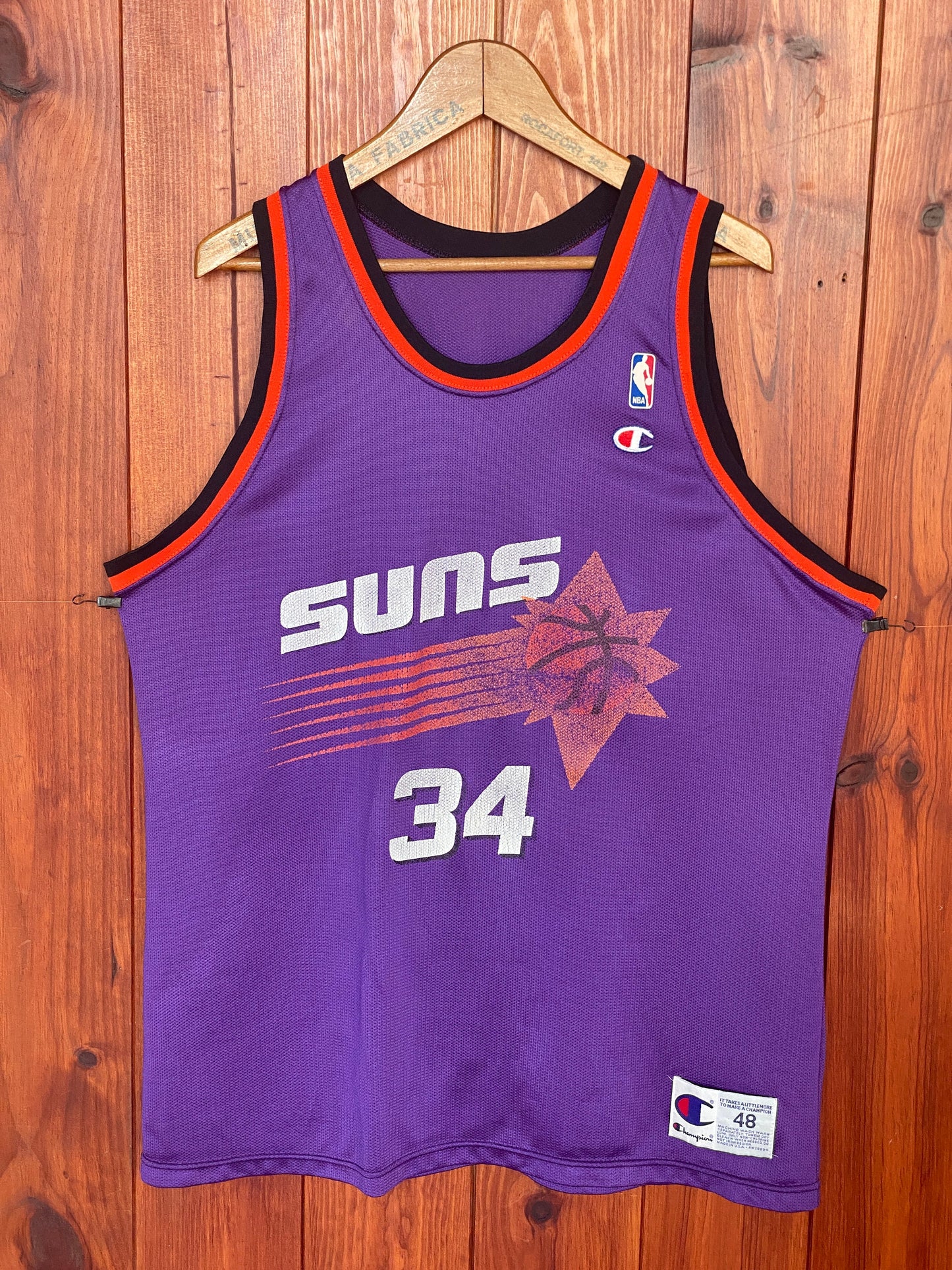 Vintage Suns NBA Jersey #34 Barker - Size 48 | Made In USA by Champion