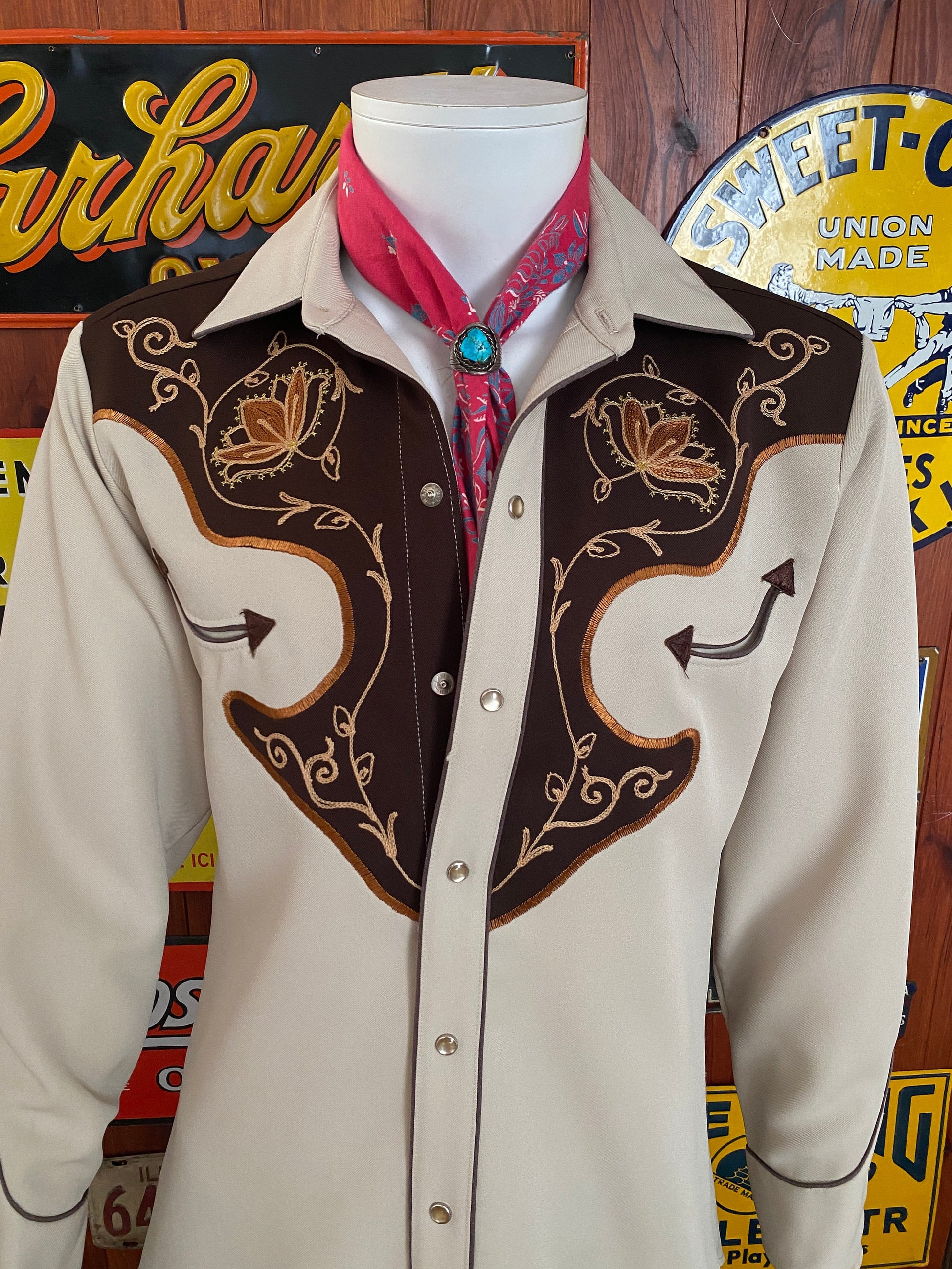 Vintage 70s embroidered H Bar C western shirt, size Medium - Classic Western style with retro charm and unique craftsmanship.