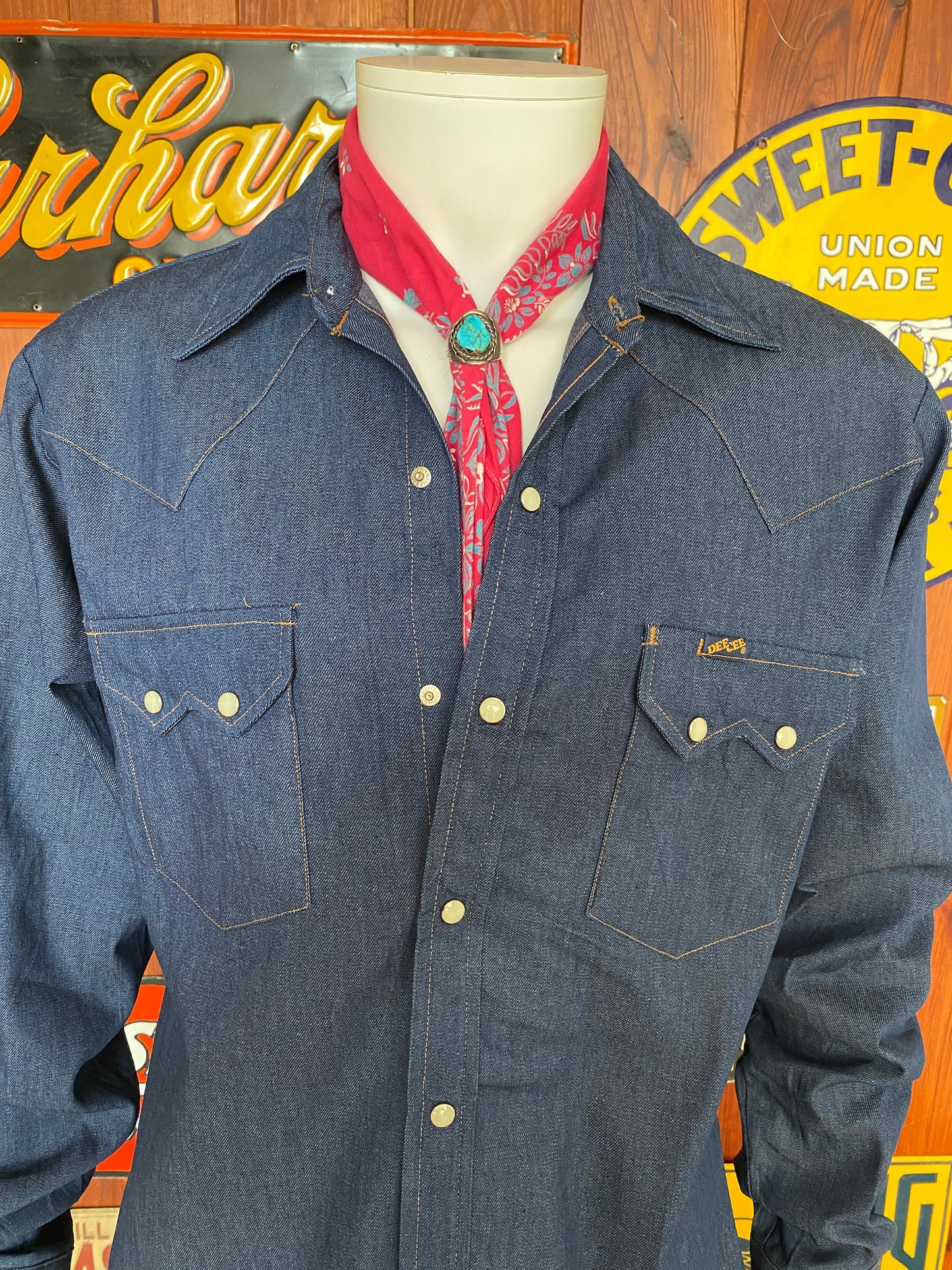 Medium Dee Dee 70s Denim Shirt - front view. Made in USA. New old stock.