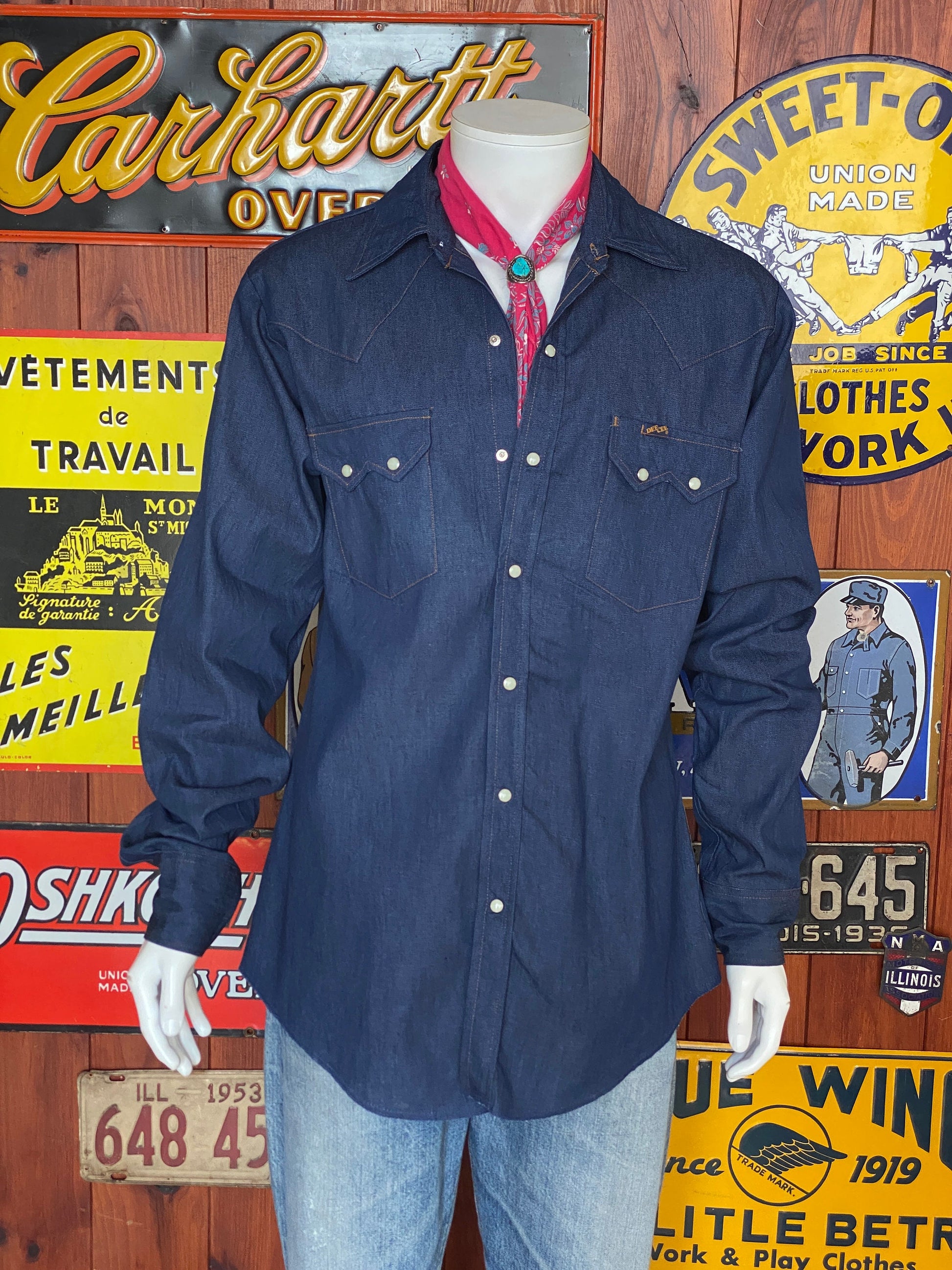 Medium Dee Dee 70s Denim Shirt - front view. Made in USA. New old stock.